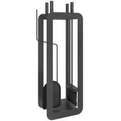 Kozy - 5 Pieces Fireplace Companion Set, Metal Fireplace Accessories Fireside Companion Set with Brush, Shovel, Poker, A Pair of Tongs, Stand, Black