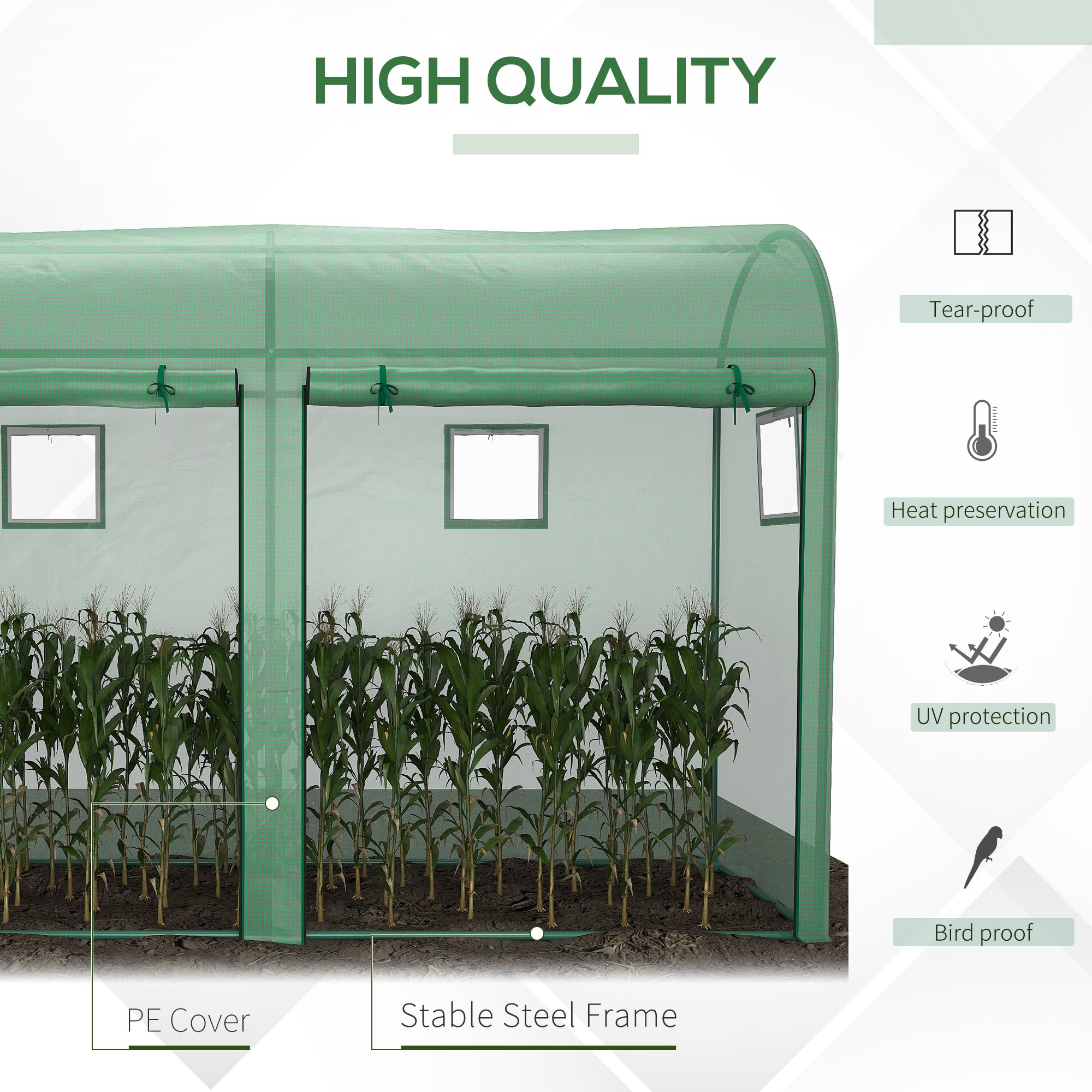 Kozy Walk-in Greenhouse, Tomato Greenhouse with Double Doors & 4 Windows, Garden Plant Growth Green House with PE Cover, Steel Frame, Green, 3 x 1 x 2 m