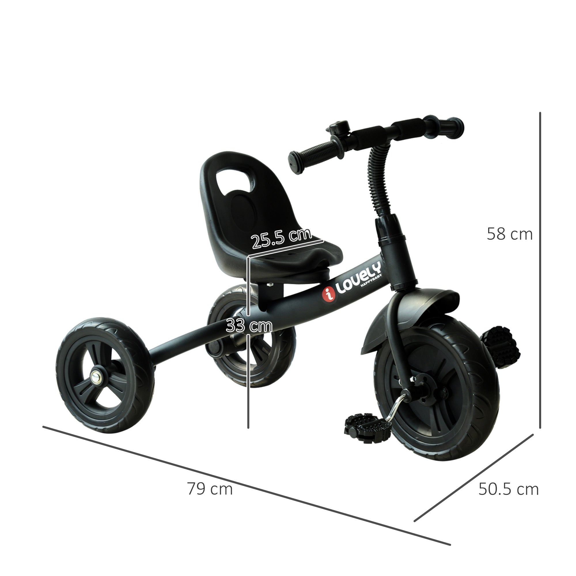 HOMCOM Ride On Tricycle 3 Wheels Plastic Pedal Trike for Kids over 18 Months , Black | Aosom UK