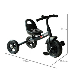 HOMCOM Ride On Tricycle 3 Wheels Plastic Pedal Trike for Kids over 18 Months , Black | Aosom UK