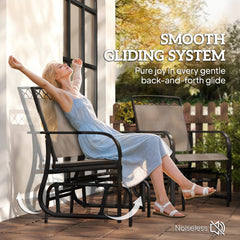 Kozy Double Outdoor Glider Chair, 2 Seater Patio Rocking Chairs, Swing Bench with Tempered Glass Table, Breathable Mesh Fabric for Backyard, Garden, Porch, Brown