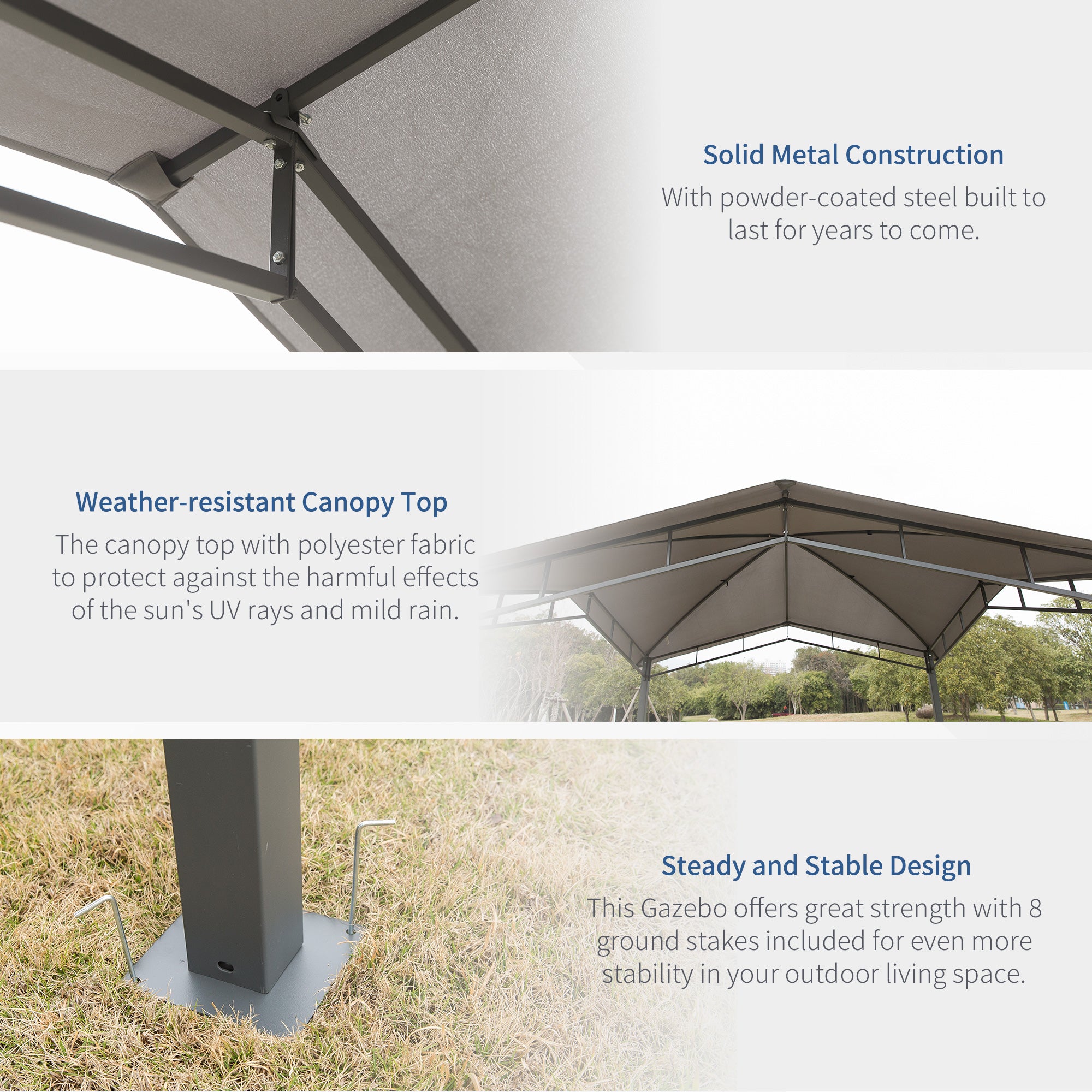 Outsunny 3x3(m) Outdoor Patio Gazebo Pavilion Canopy Tent Sunshade Steel Frame Grey