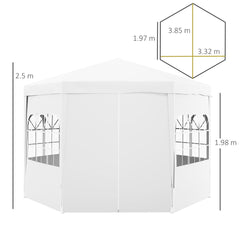 Outsunny 3.4m Gazebo Canopy Party Tent with 6 Removable Side Walls for Outdoor Event with Windows and Doors, White