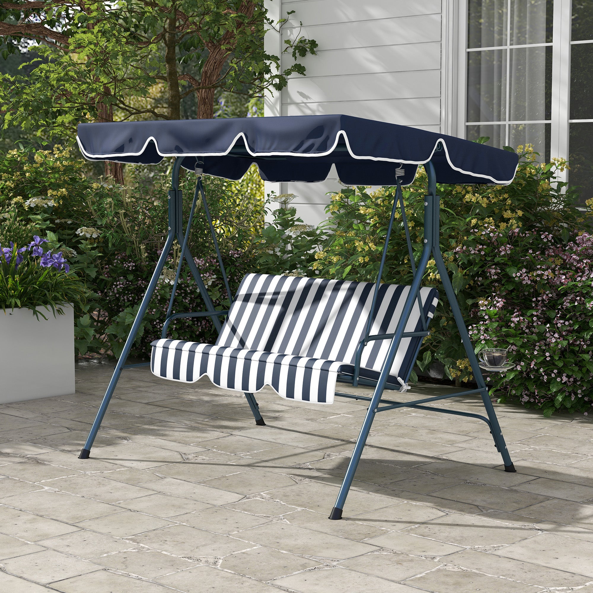 Outsunny 3 Seater Canopy Swing Chair Heavy Duty Outdoor Garden Bench with Sun Cover Metal Frame