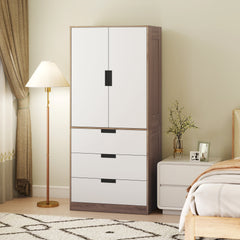 Two Door, Two Drawer Wardrobe - White/Brown
