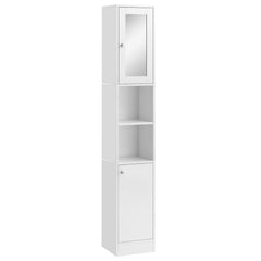 Kozy Tall Bathroom Storage Cabinet with Mirror, Freestanding Floor Cabinet Tallboy Unit with Adjustable Shelves, White