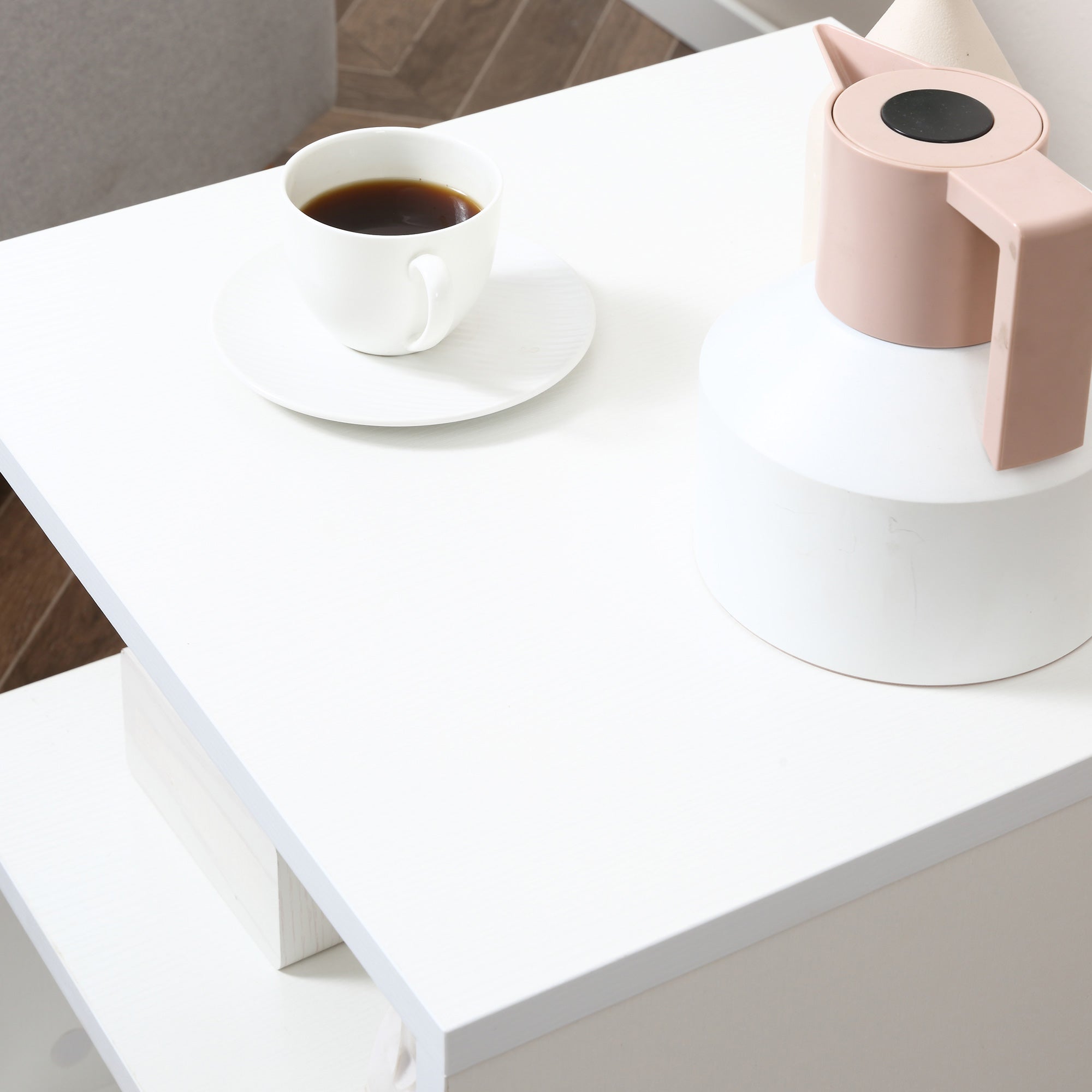 Kozy Wooden S Shape Cube Coffee Table 2 Tier Storage Shelves Organizer Office Bookcase Living Room End Desk Stand Display (White)