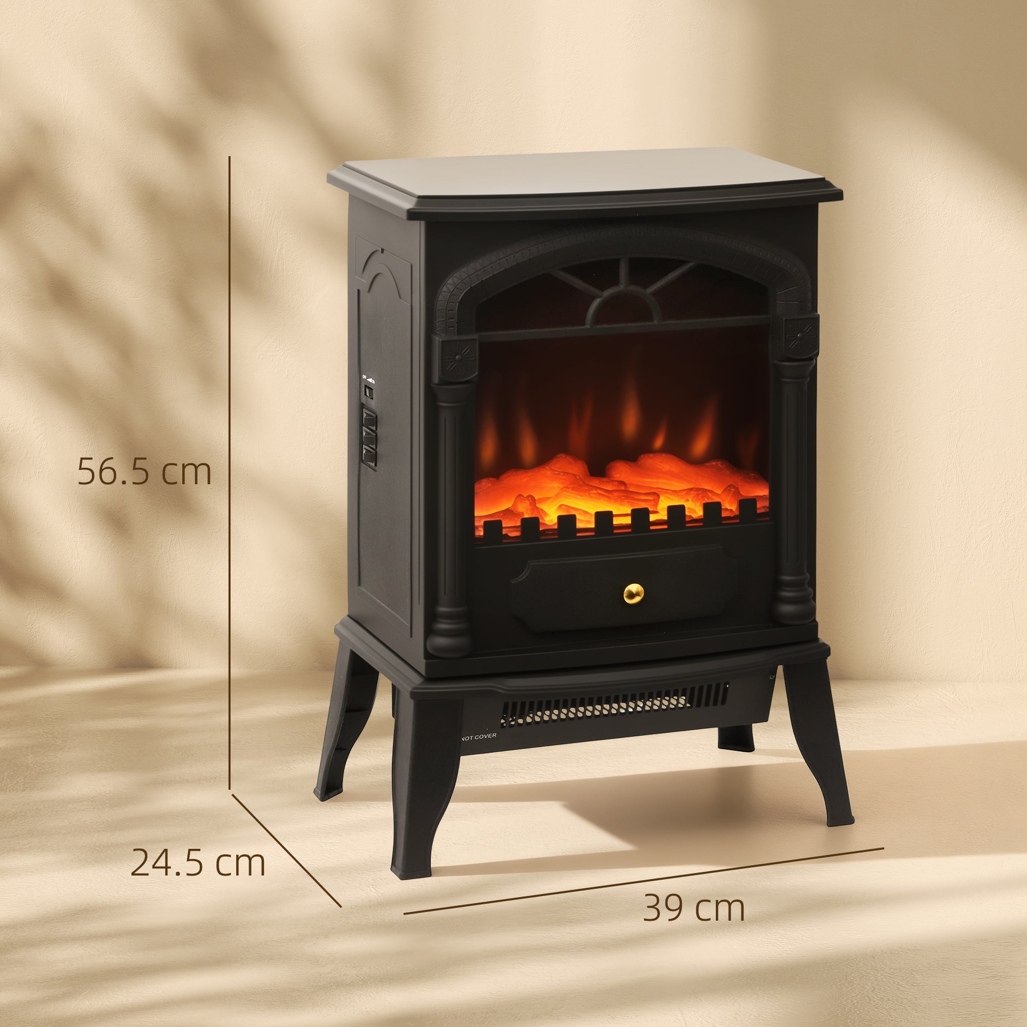 Kozy - Electric Fireplace Stove Heater with 3D Flame Effect, 2000W/1000W, Freestanding Portable Fireplace with Adjustable Thermostat, 2 Heat Settings for Living Room, Black