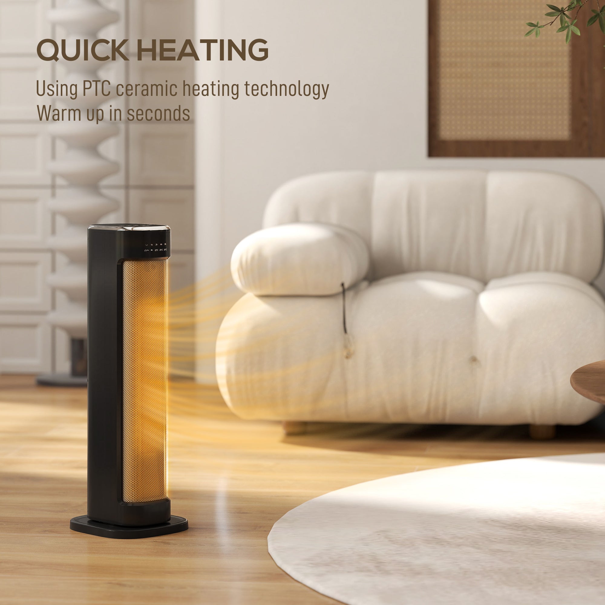 Kozy 2000W Ceramic Electric Heater with 3 Heat Settings, Timer - Black
