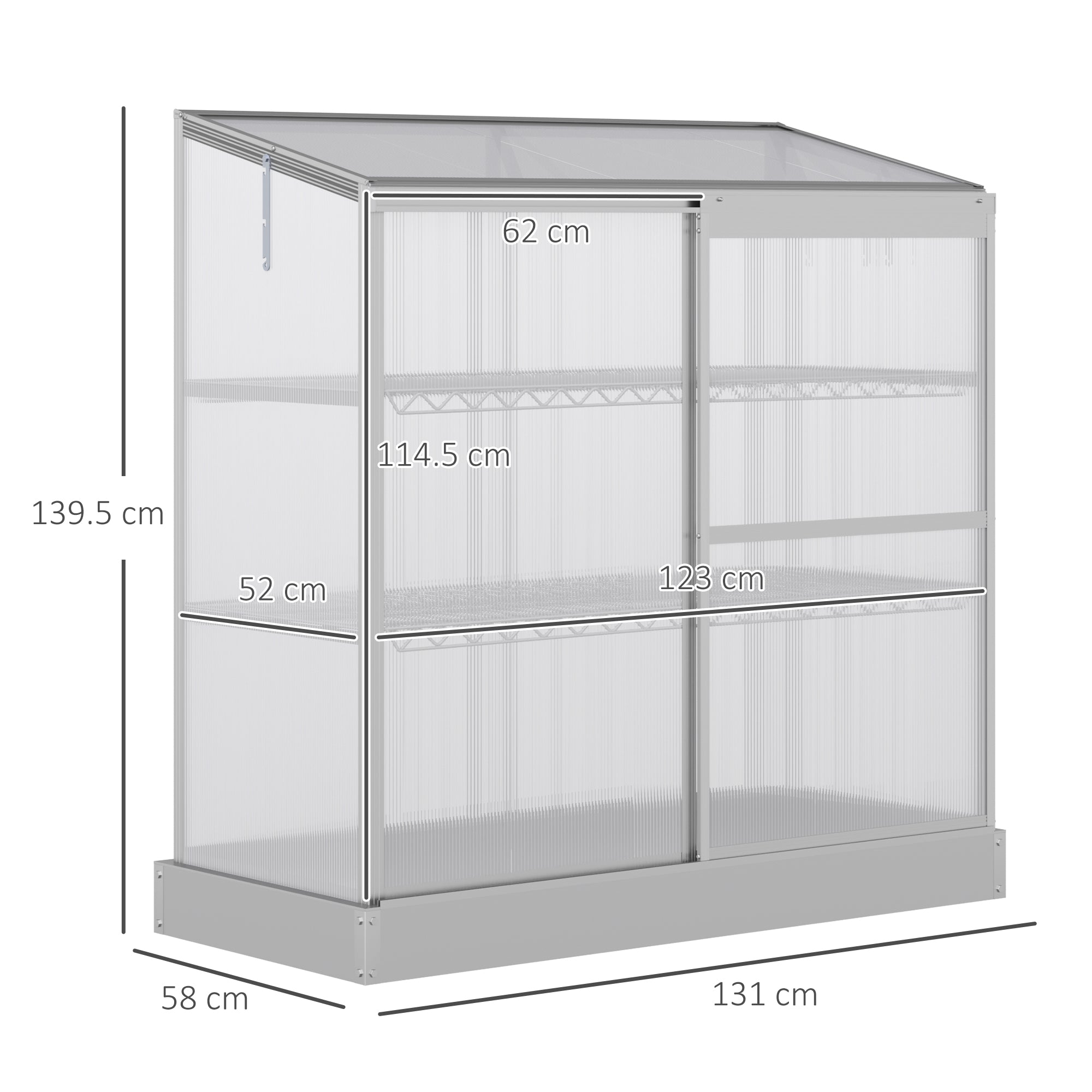 Kozy 3 Tier Greenhouse Garden Outdoor Cold Frame Plant Flower Growth Transparent Polycarbonate Board Openable Roof Sliding Door w/ Foundation 131L x 58W x 140H cm