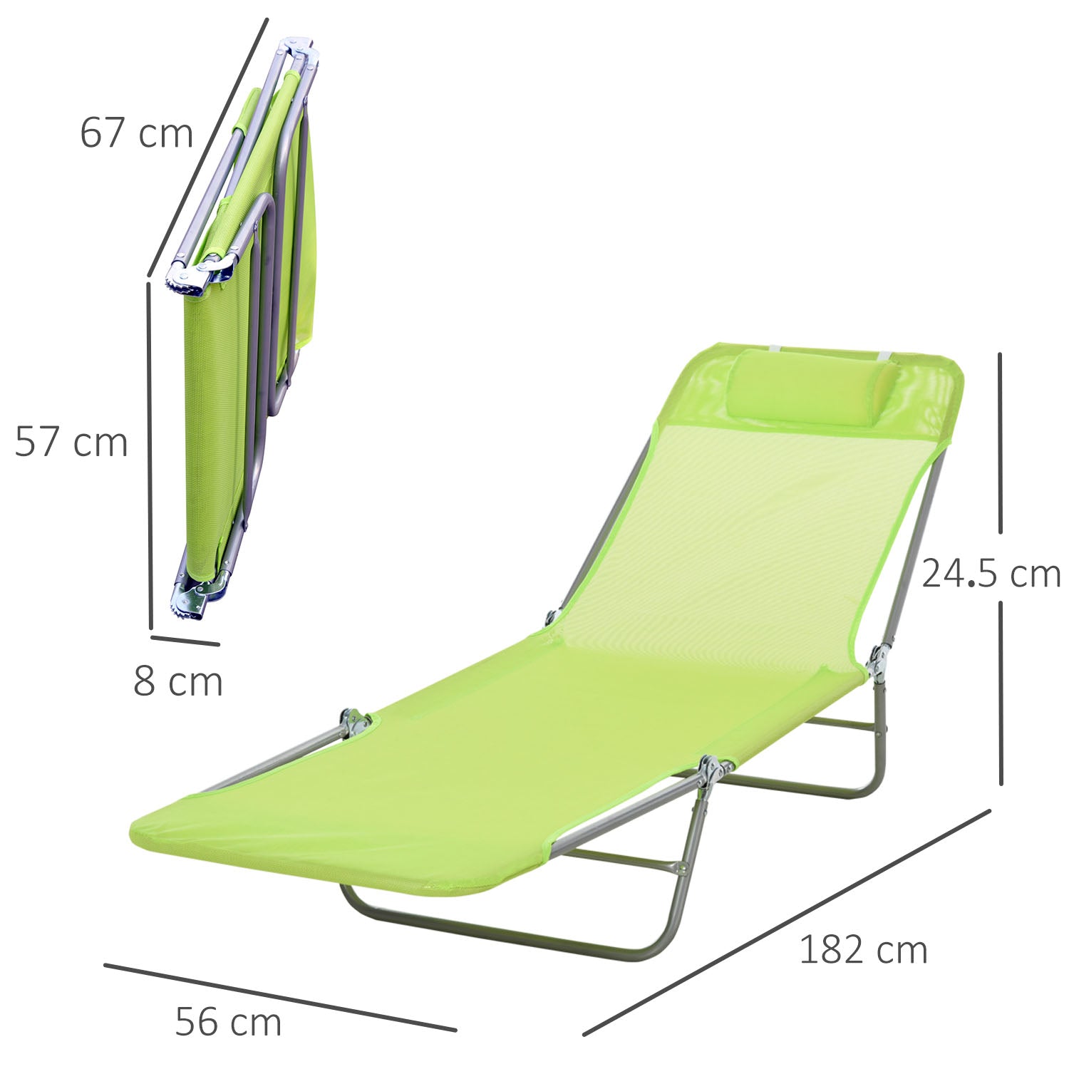 Outsunny Adjustable Garden Sun Bed Chair, Lounger Recliner, Relaxer Furniture with Adjustable Back, Green