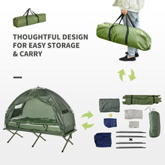 Outsunny 1 person Foldable Camping Tent w/Sleeping Bag Air Mattress Outdoor Hiking Picnic Bed cot w/Foot Pump