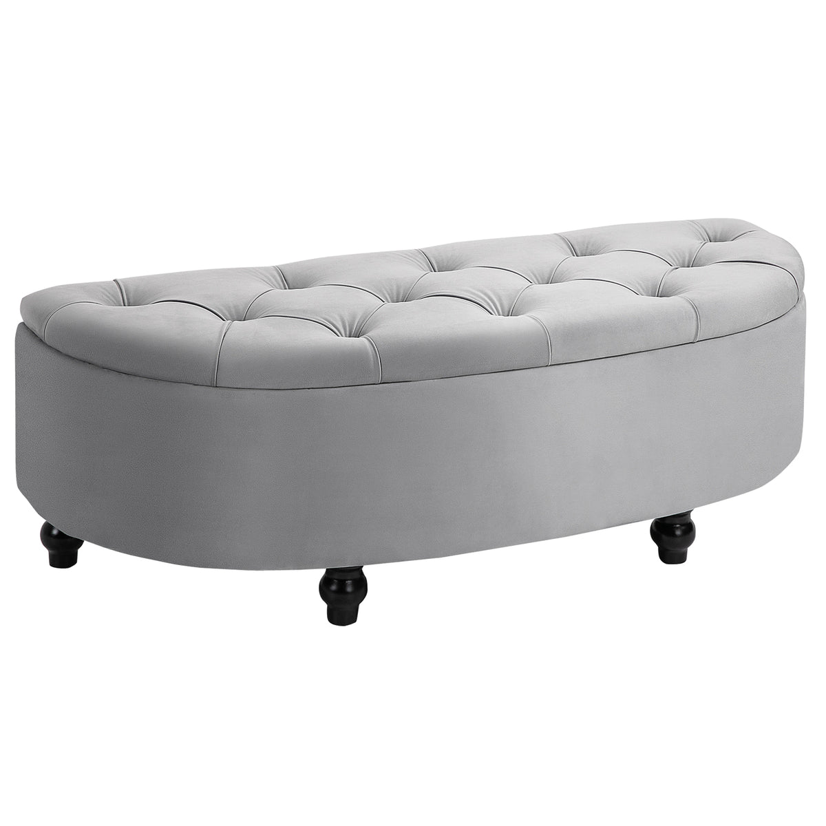 Kozy Semi-Circle Ottoman Storage Bench, Bed End Bench, Tufted Upholstered Window Seat Footrest Stool with Rubberwood Legs for Bedroom & Entryway, 120 x 46 x 42 cm, Light Grey