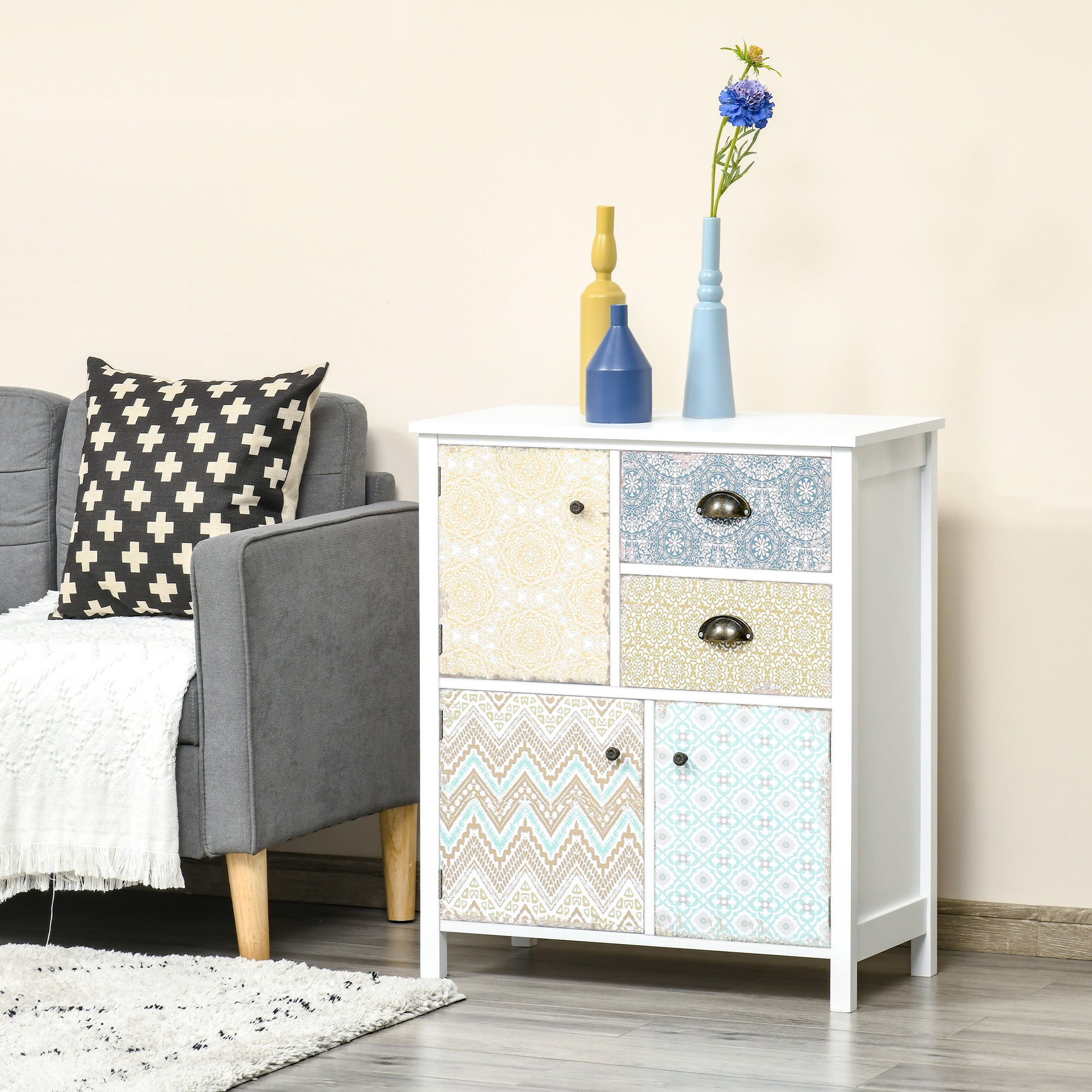 Kozy Drawer Table Sideboard Multi-purpose Storage Chest Shabby Chic Entryway Living Room Bedroom Furniture Organizer Unit