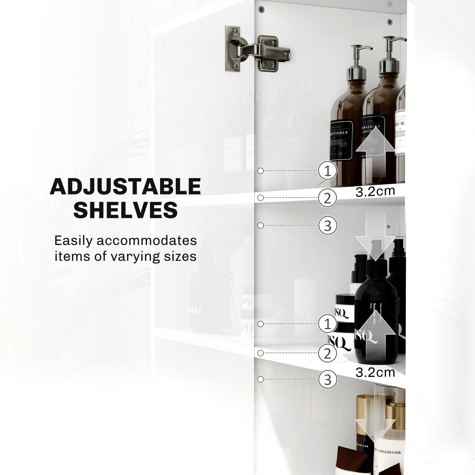 Kozy - Tall Bathroom Cabinet, Freestanding Bathroom Cabinet with Adjustable Shelves and Double Doors