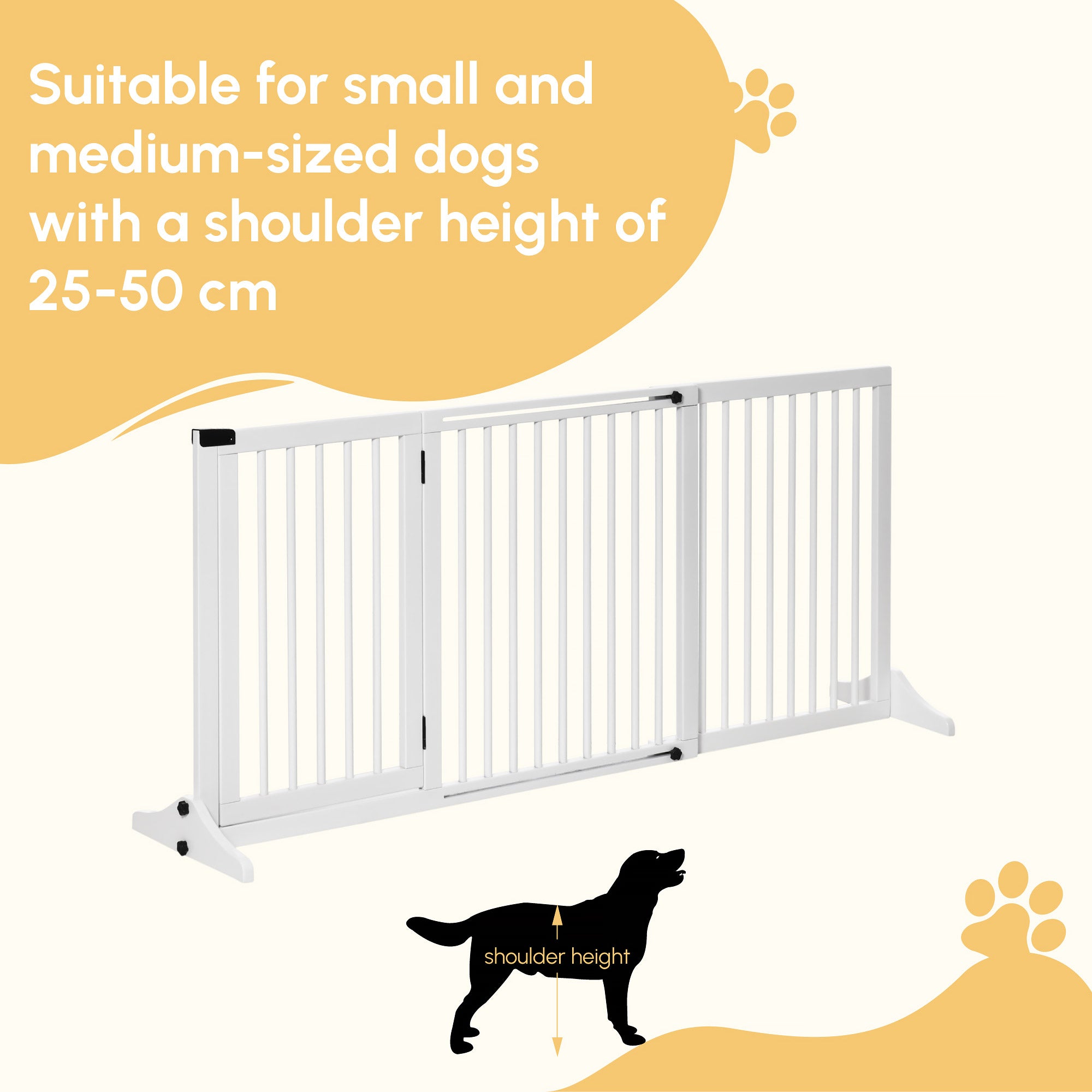 Kozy Wooden Dog Gate, Dog Fence Indoor, Freestanding Dog Barrier, Adjustable Lockable Fence with 3 Panels, 71H x 113-166W cm, White