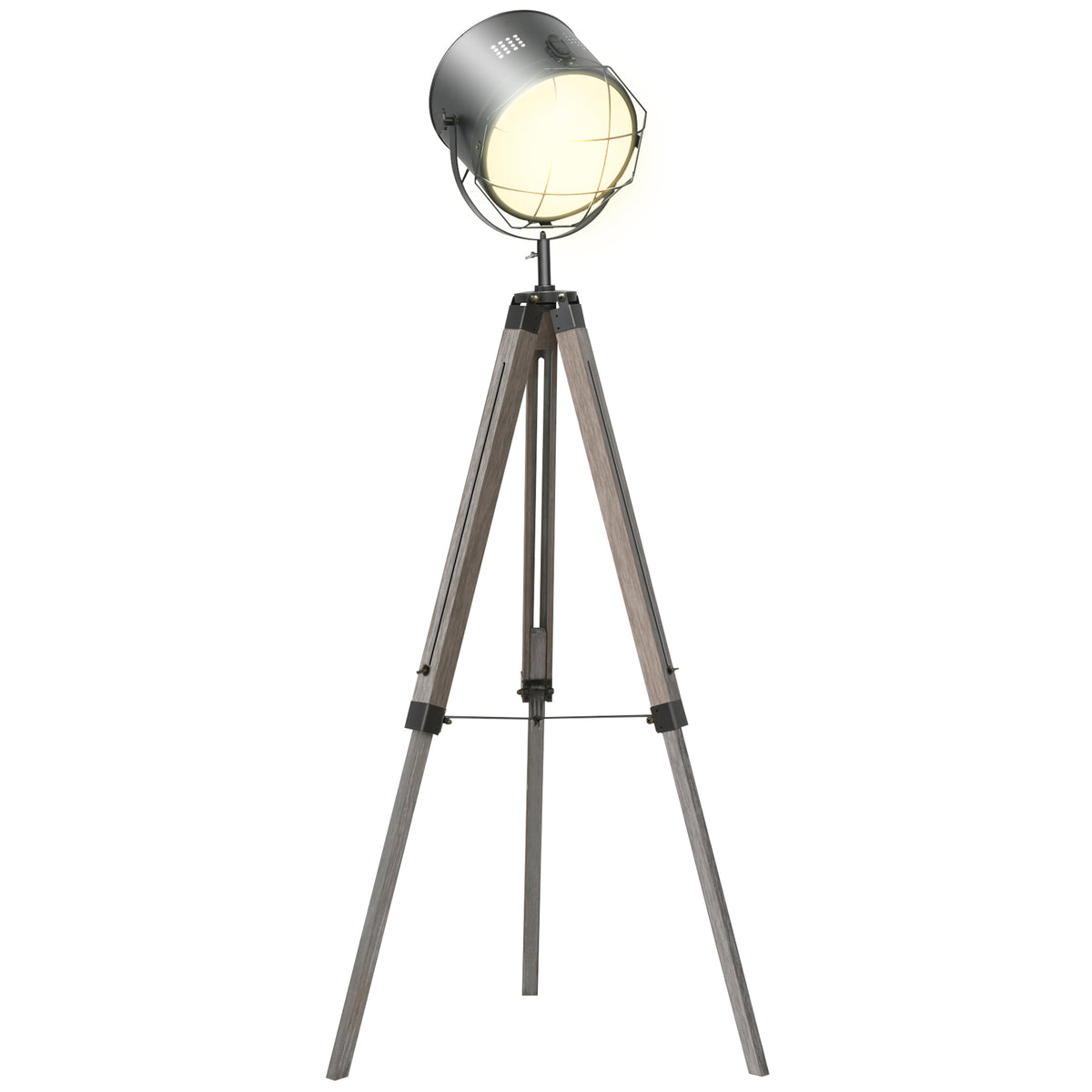Kozy Floor Lamp with Adjustable Tripod for Living Room Bedroom, Vintage Spotlight Reading Lamp with Wood Legs, 115-155cm, Grey