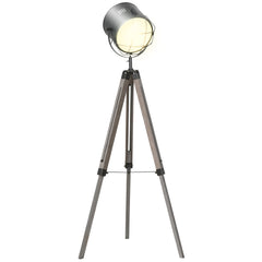 Kozy Floor Lamp with Adjustable Tripod for Living Room Bedroom, Vintage Spotlight Reading Lamp with Wood Legs, 115-155cm, Grey