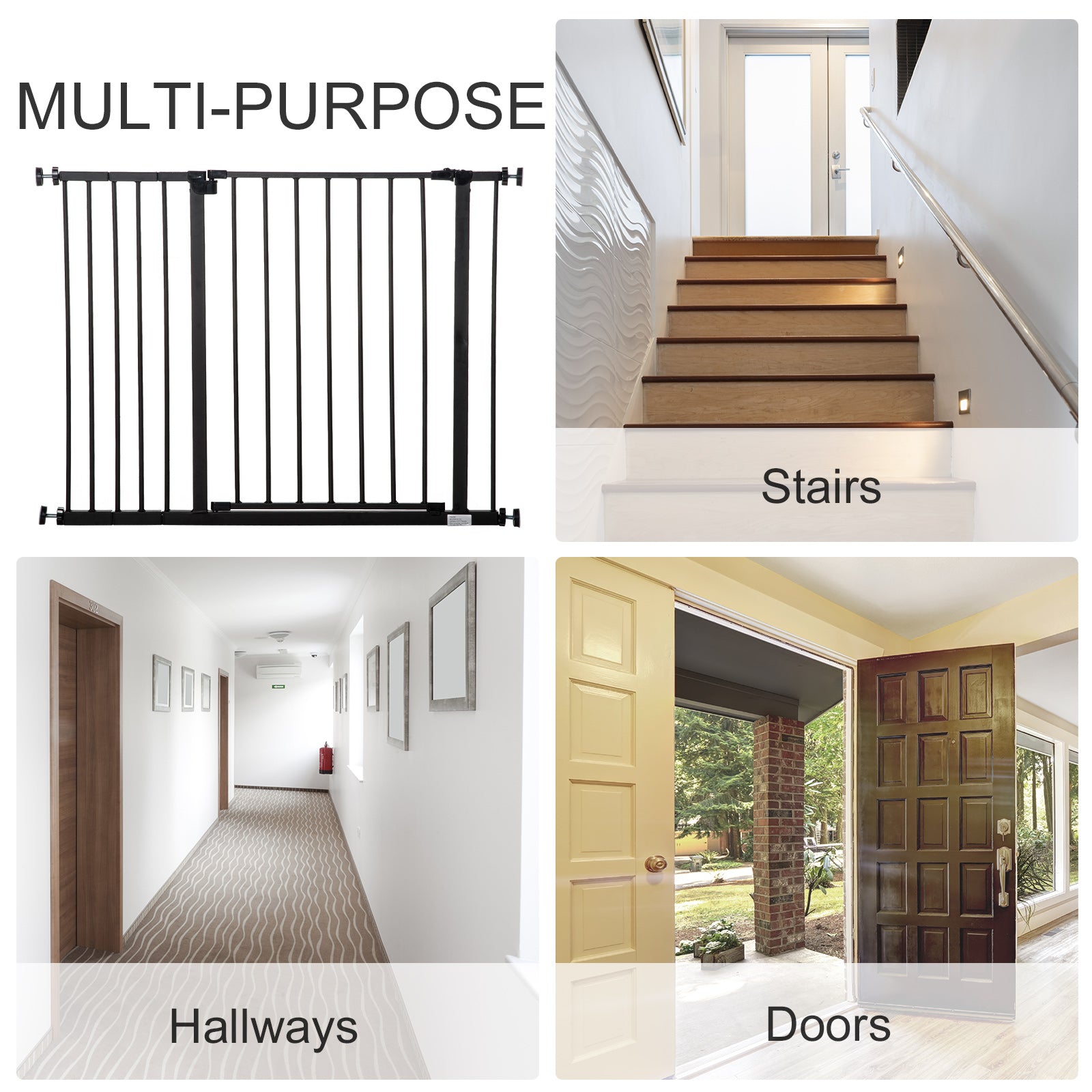 PawHut Safety Pet Gate, Auto-Close Metal Dog Barrier with Adjustable Width 76-107cm, Stair Door, Black | Aosom UK