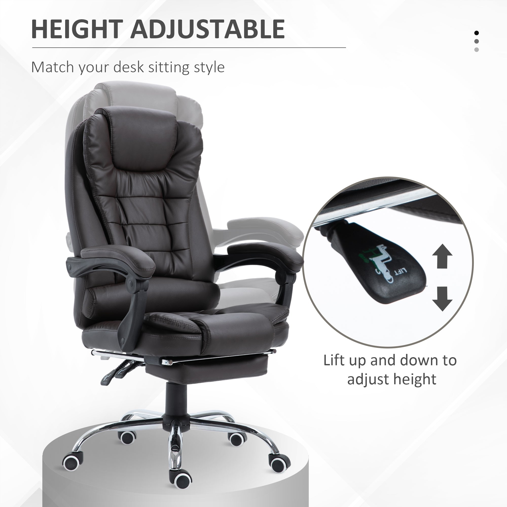 HOMCOM PU Leather Executive Office Chair, High Back Swivel Chair with Retractable Footrest, Adjustable Height, Reclining Function, Brown | Aosom UK