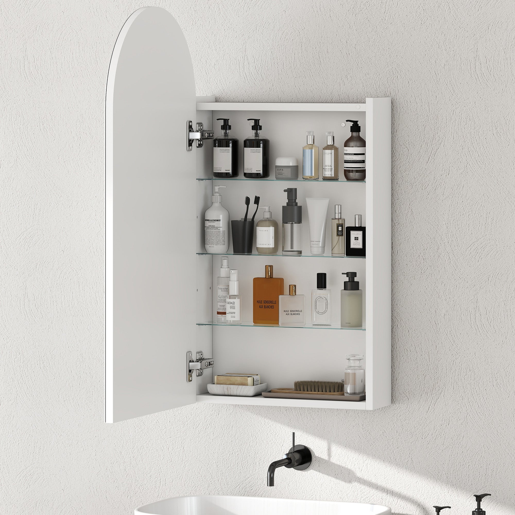 Kozy - Arched Bathroom Mirror Cabinet with Adjustable Glass Shelves - White