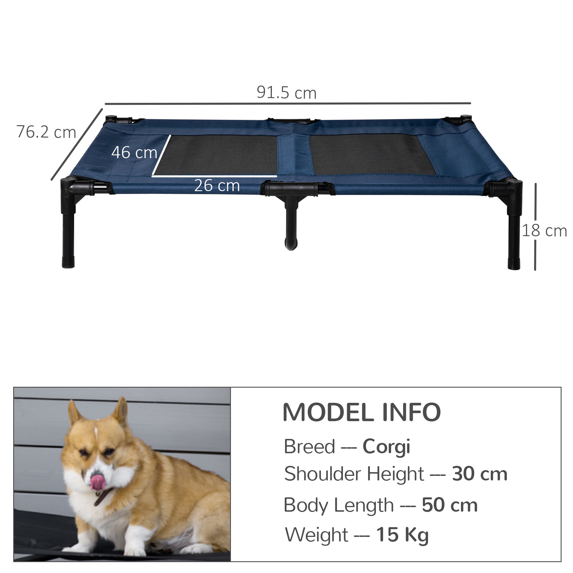 PawHut Portable Elevated Dog Bed, Ideal for Camping, Durable Frame, Raised Pet Cot, Large, Blue