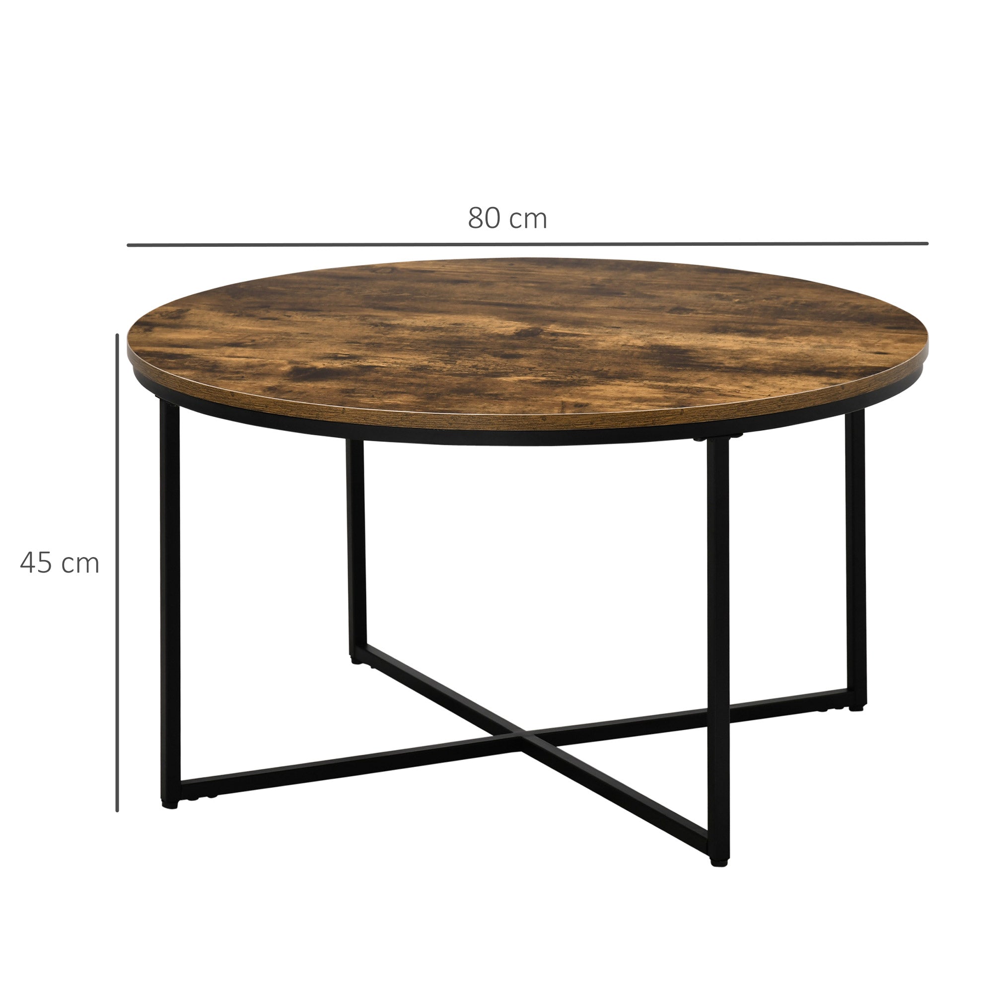 Kozy Round Coffee Table, Industrial Side Table with Metal Frame, Large Coffee Tables for Living Room, Bedroom, Rustic Brown