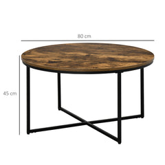 Kozy Round Coffee Table, Industrial Side Table with Metal Frame, Large Coffee Tables for Living Room, Bedroom, Rustic Brown