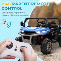 HOMCOM 12V Two-Seater Kids Electric Ride-On Car, with Electric Bucket, Remote Control - Blue
