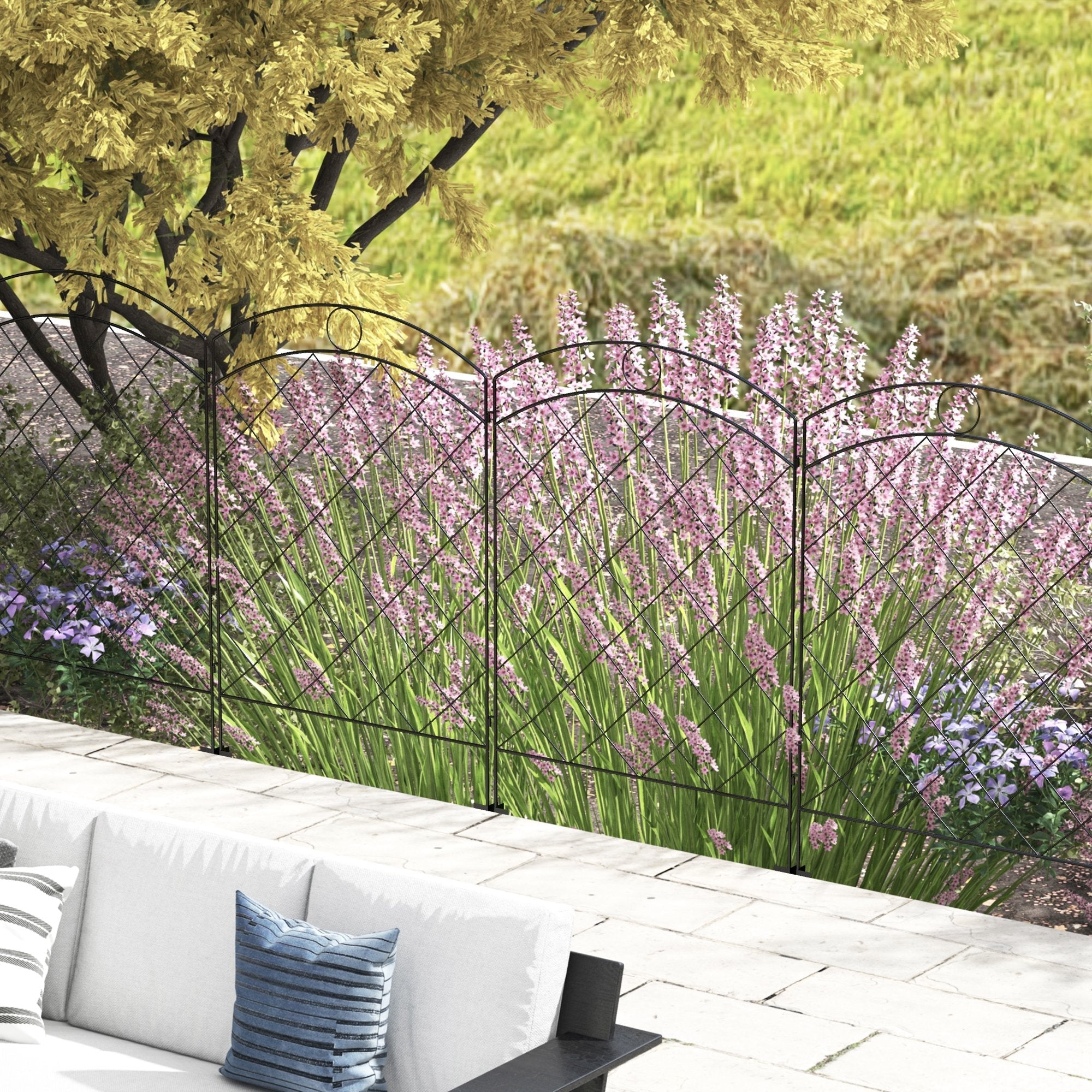 Outsunny Steel Garden Fence Panels: Decorative Picket Fencing for Outdoor Installation, Set of 4, Black | Aosom UK