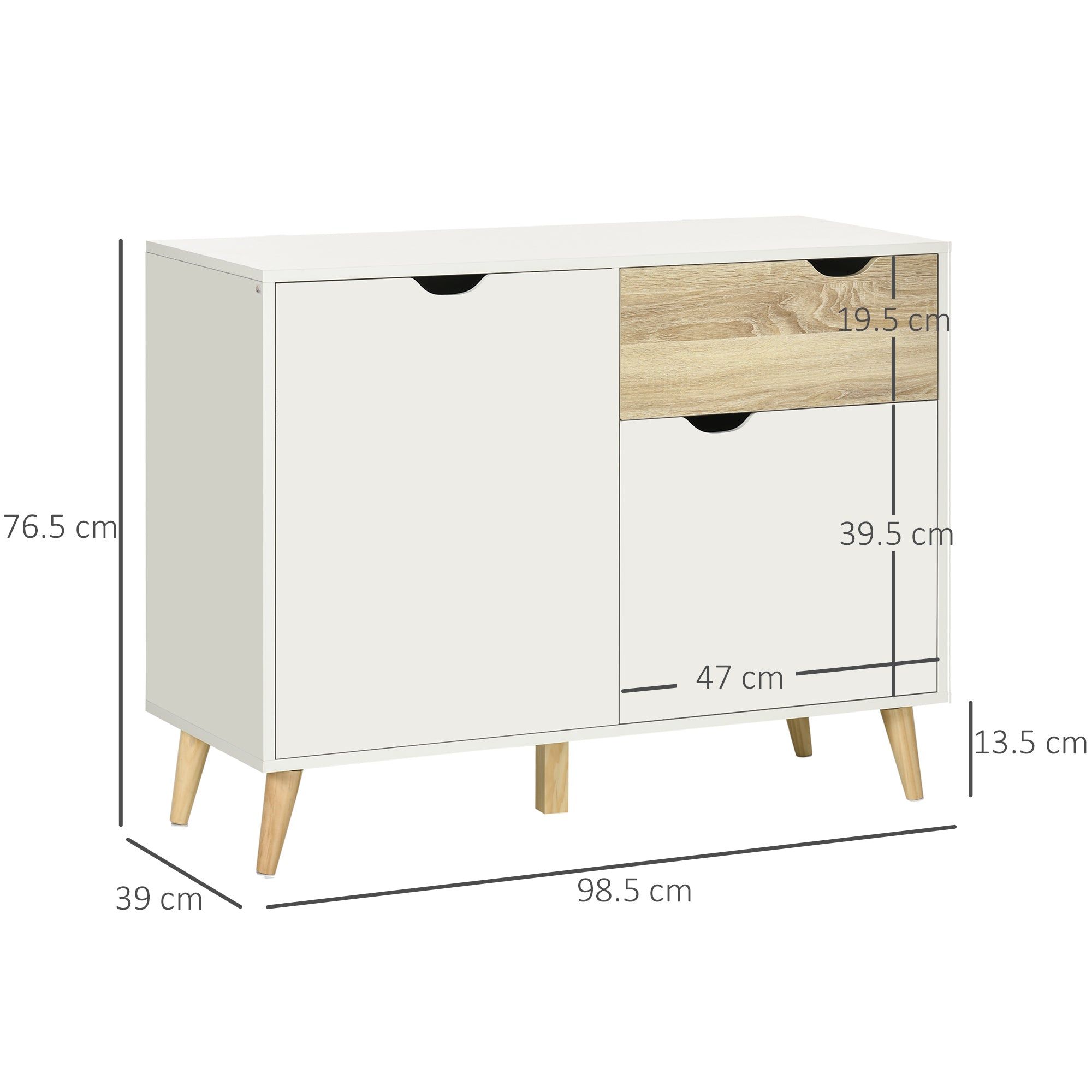 Kozy Modern Sideboard Storage Cabinet, Free Standing Accent Cupboard with Drawer, 2 Doors for Bedroom, Living Room, Hallway, White