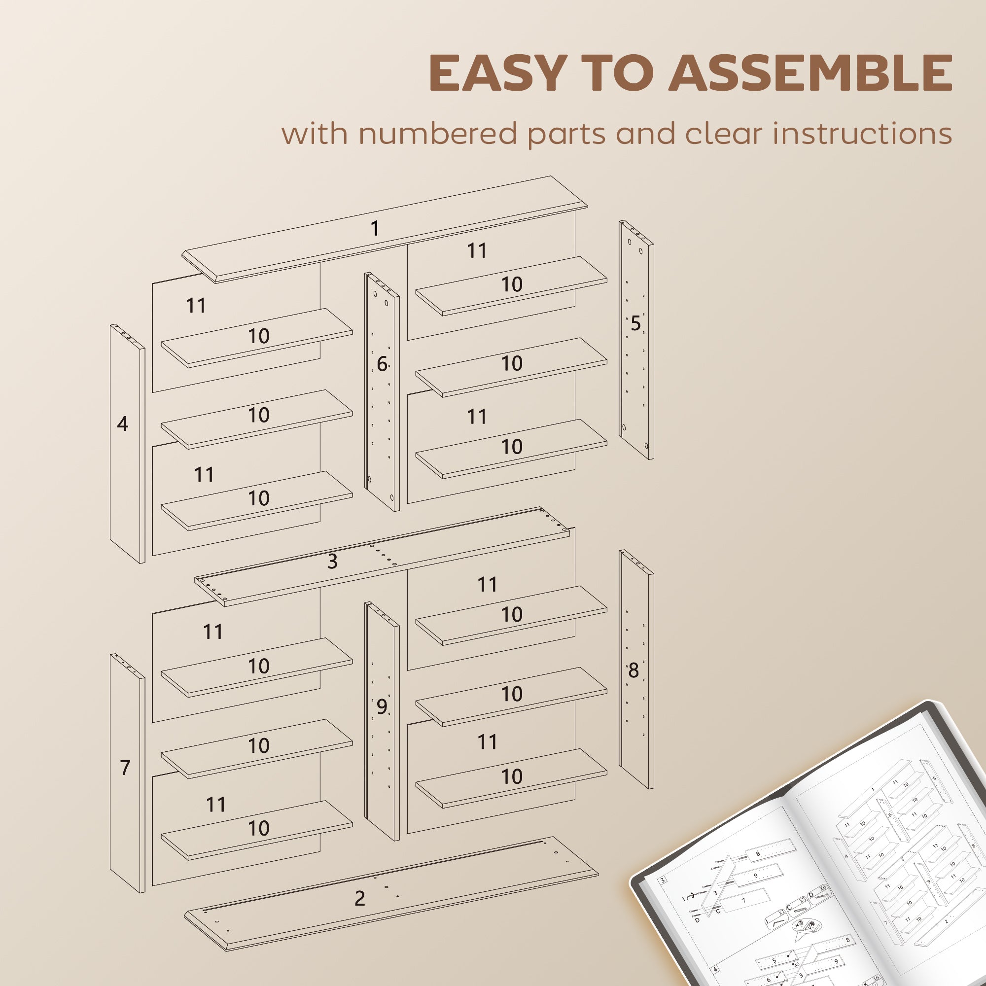 Kozy 16-Compartment Media Shelf - Rustic Brown