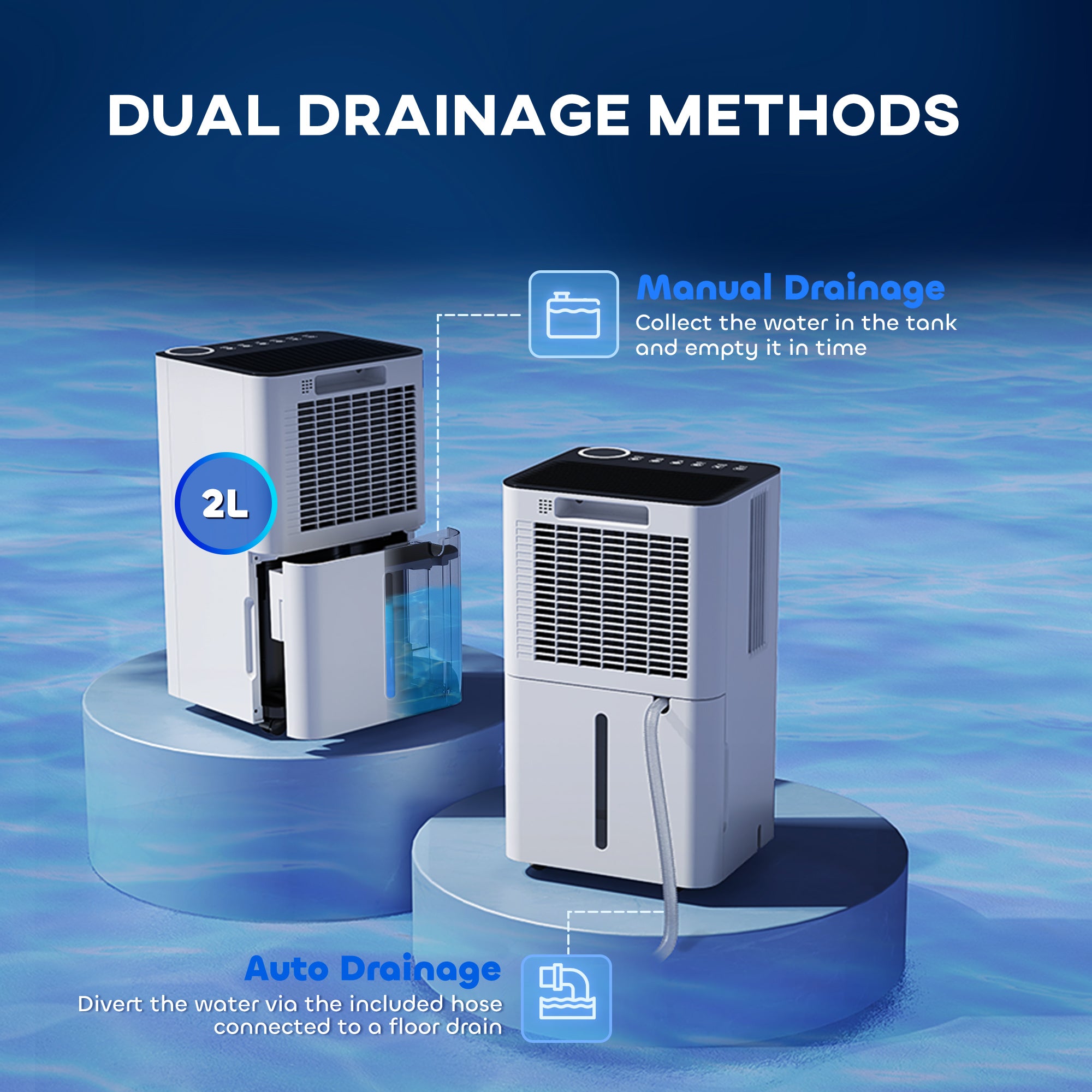 Kozy - 12L/Day Dehumidifier with Continuous Drainage, 2L Water Tank, 24H Timer, Digital Humidity Display, Filter, Auto Defrost, Children Lock, for Bedroom, Dehumidifier for Home Damp, Laundry Drying
