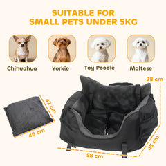 Kozy Dog Car Seat for Small Dogs with Fixed Buckle, Safety Leash, Washable Cover, 58 x 45 x 28 cm, Black