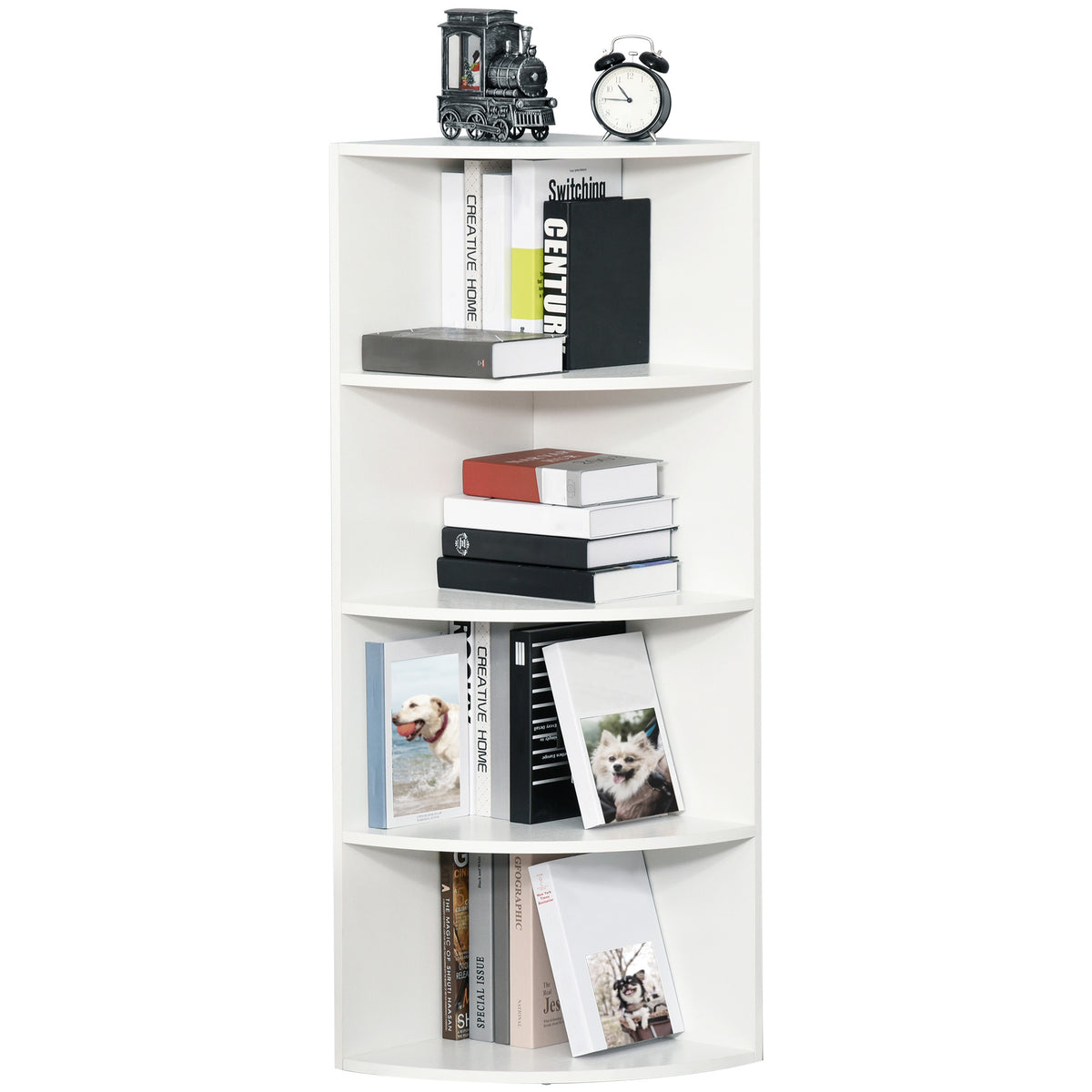 HOMCOM Wood Corner Shelf 4 Tier Unit Freestanding Bookshelf Plants Stand Display Shelf Modern Decoration White