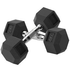 Kozy 2x4kg Rubber Dumbbell Sports Hex Weights Sets Home Gym Fitness Hexagonal Dumbbells Kit Weight Lifting Exercise