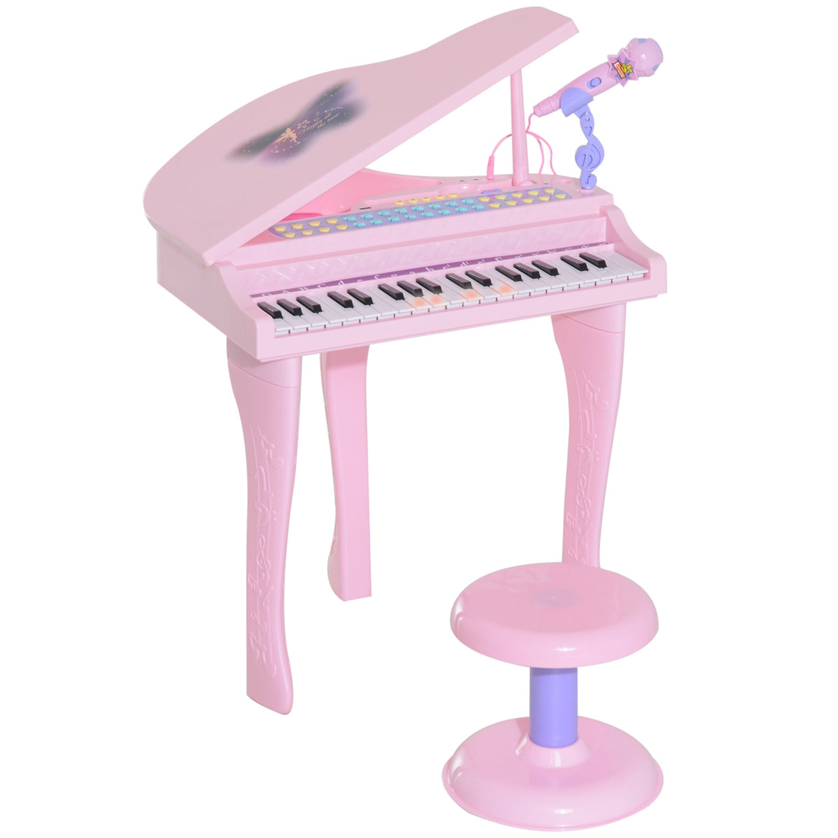 HOMCOM Mini Electronic Piano with Stool, Educational Musical Instrument, Interactive Play, Pink | Aosom UK