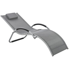 Outsunny Ergonomic Lounger Chair Portable Armchair with Removable Headrest Pillow for Garden Patio Outside All Aluminium Frame Dark Grey | Aosom UK