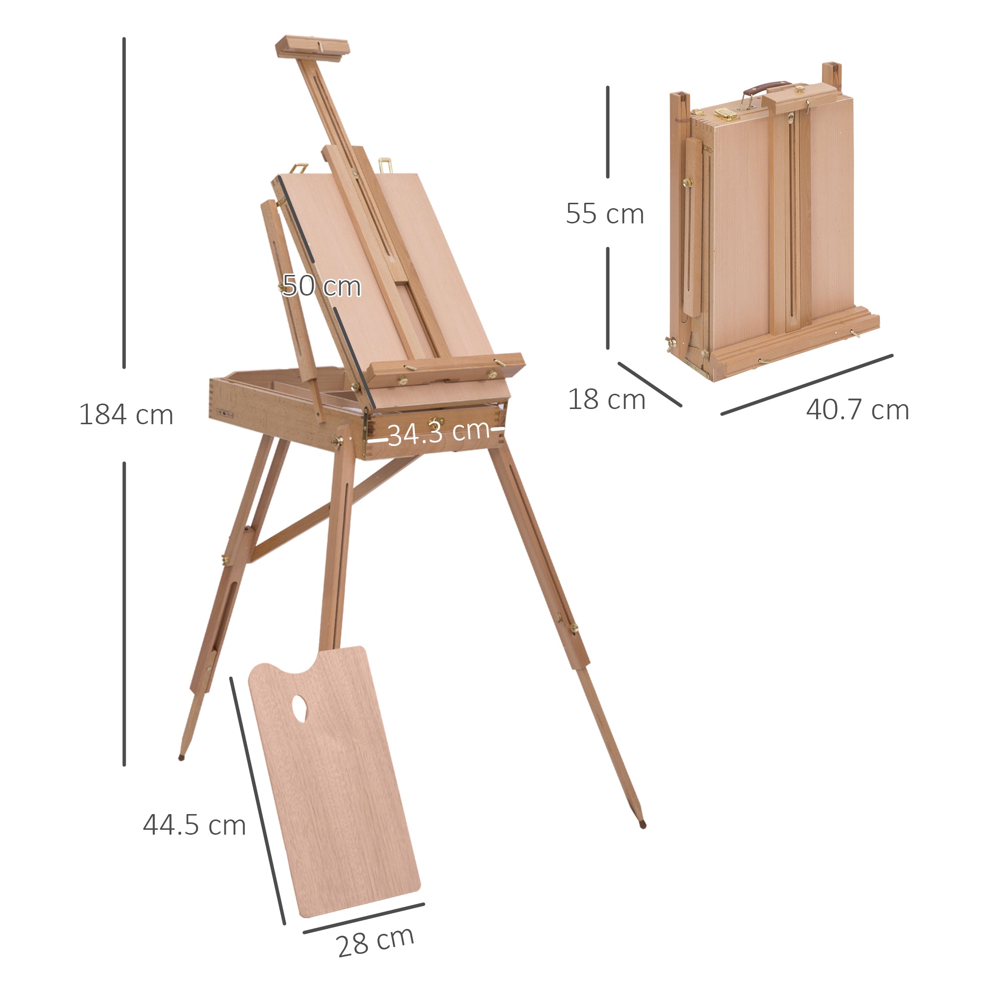 HOMCOM Wooden Art Easel Tripod Sketch Artist Painters Craft Portable Folding Drawing Board Lightweight