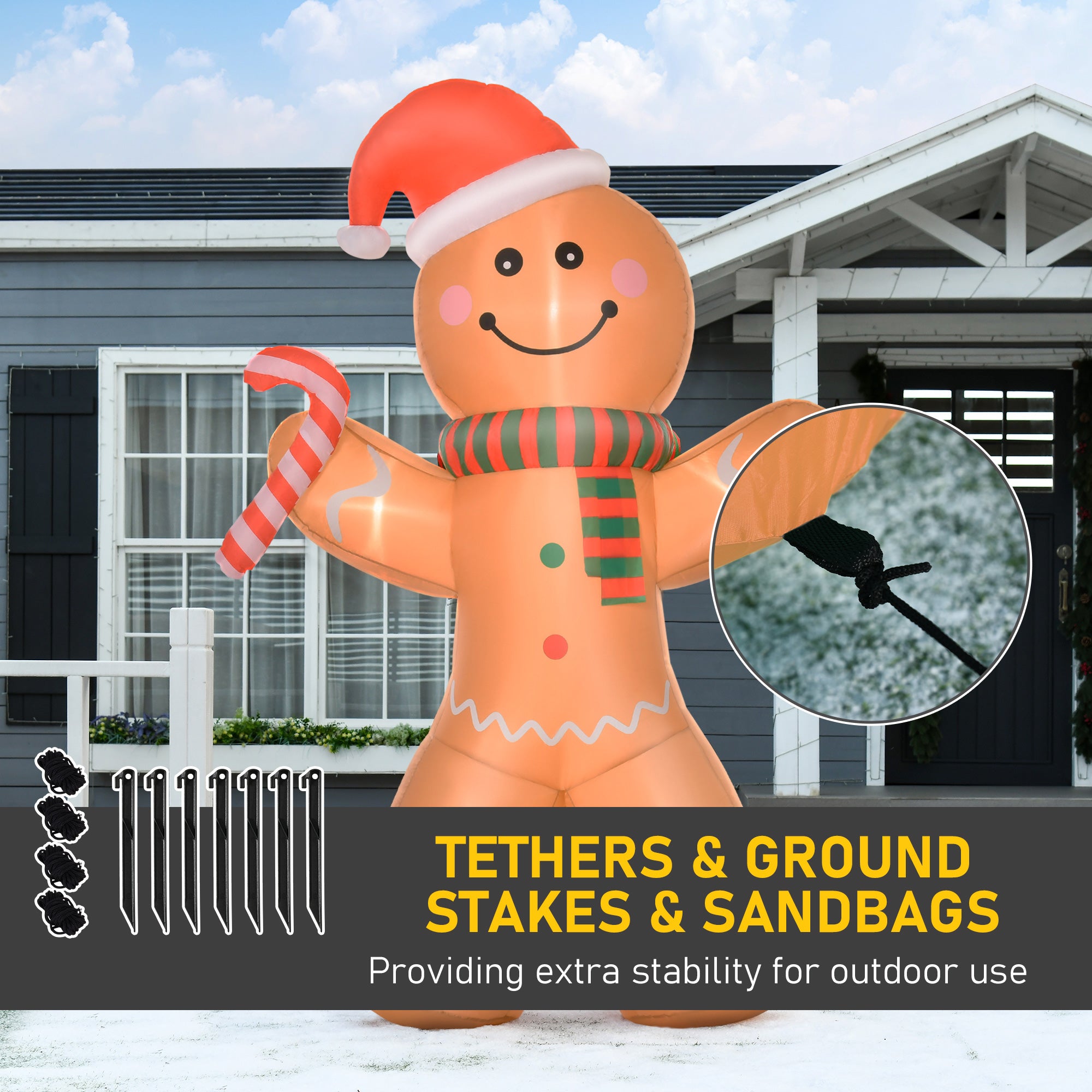 Kozy 8ft Christmas Inflatable Gingerbread Man, Lighted Blow Up Yard Decor Indoor Outdoor Garden Lawn Party Prop