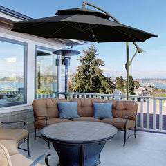 Outsunny Cantilever Parasol: 2.7m Banana Umbrella with Crank Handle, Double-Tier Canopy, Cross Base, Hanging Sun Shade, Black | Aosom UK