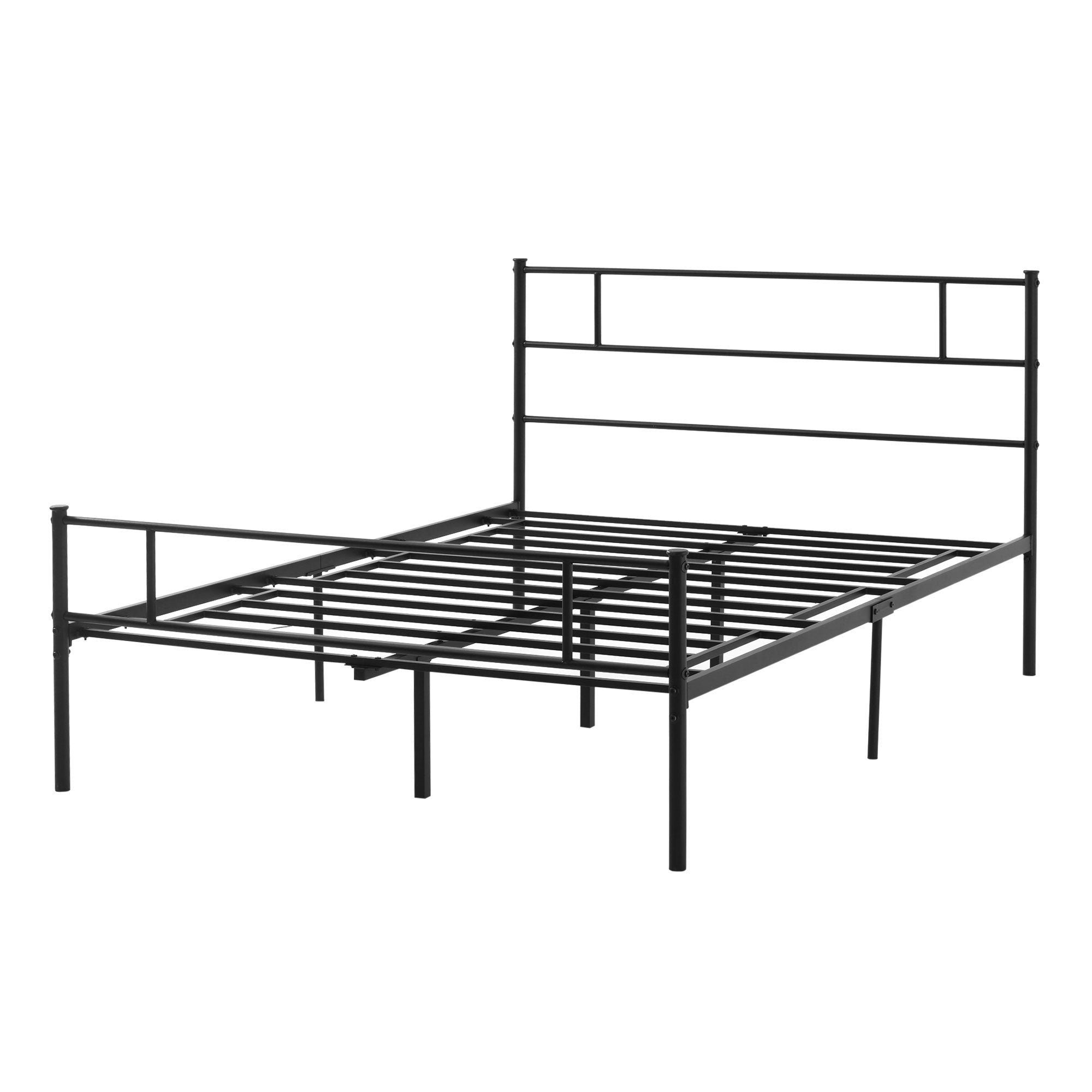 Kozy Double Metal Bed Frame Solid Bedstead Base with Headboard and Footboard, Metal Slat Support and Underbed Storage Space, Bedroom Furniture, Black
