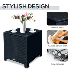 Kozy PE Wicker Side Table Rattan Garden Furniture with Four Foot Pads, Rust & Mild Weather Damage Resistant, Black