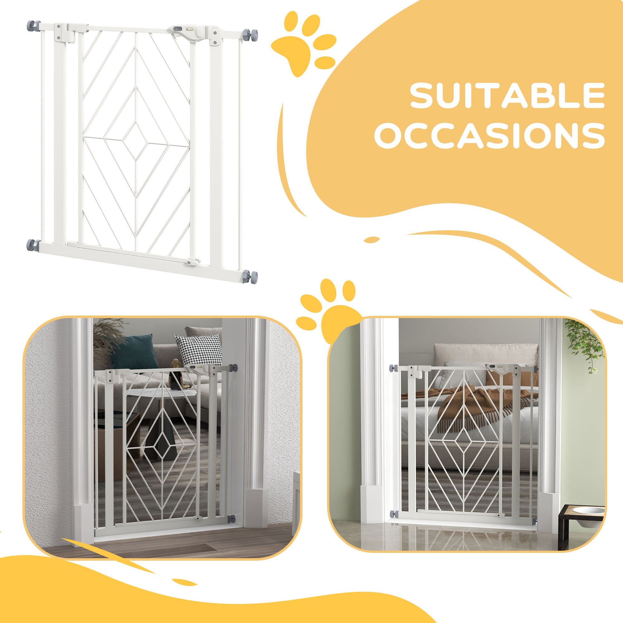 PawHut Pressure Fit Stair Gate, Dog Gate, with Auto Closing Door, Double Locking, Easy Installation, Openings 74-80cm - White | Aosom UK