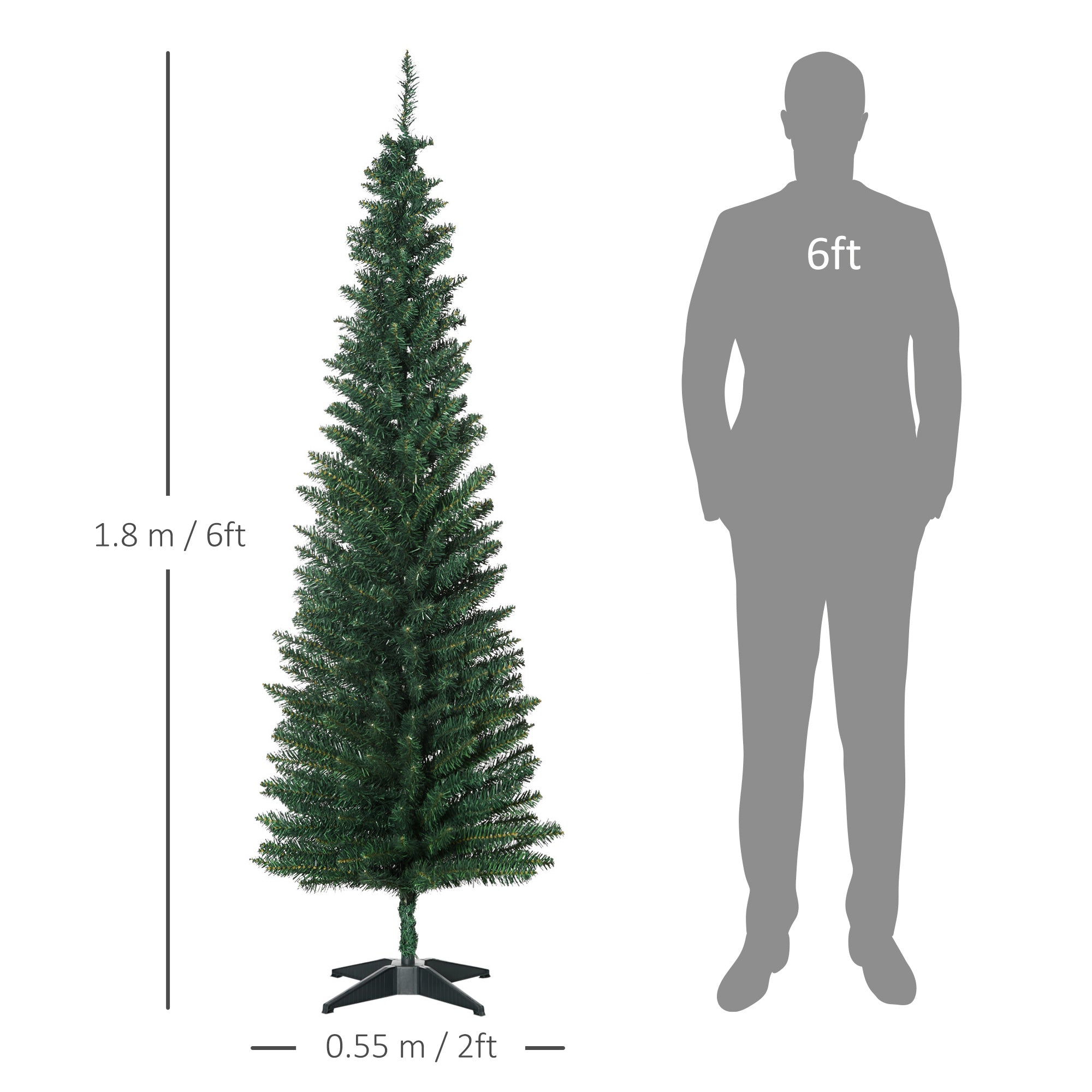 HOMCOM 1.8m Artificial Christmas Tree Pine Tree W/Plastic Stand