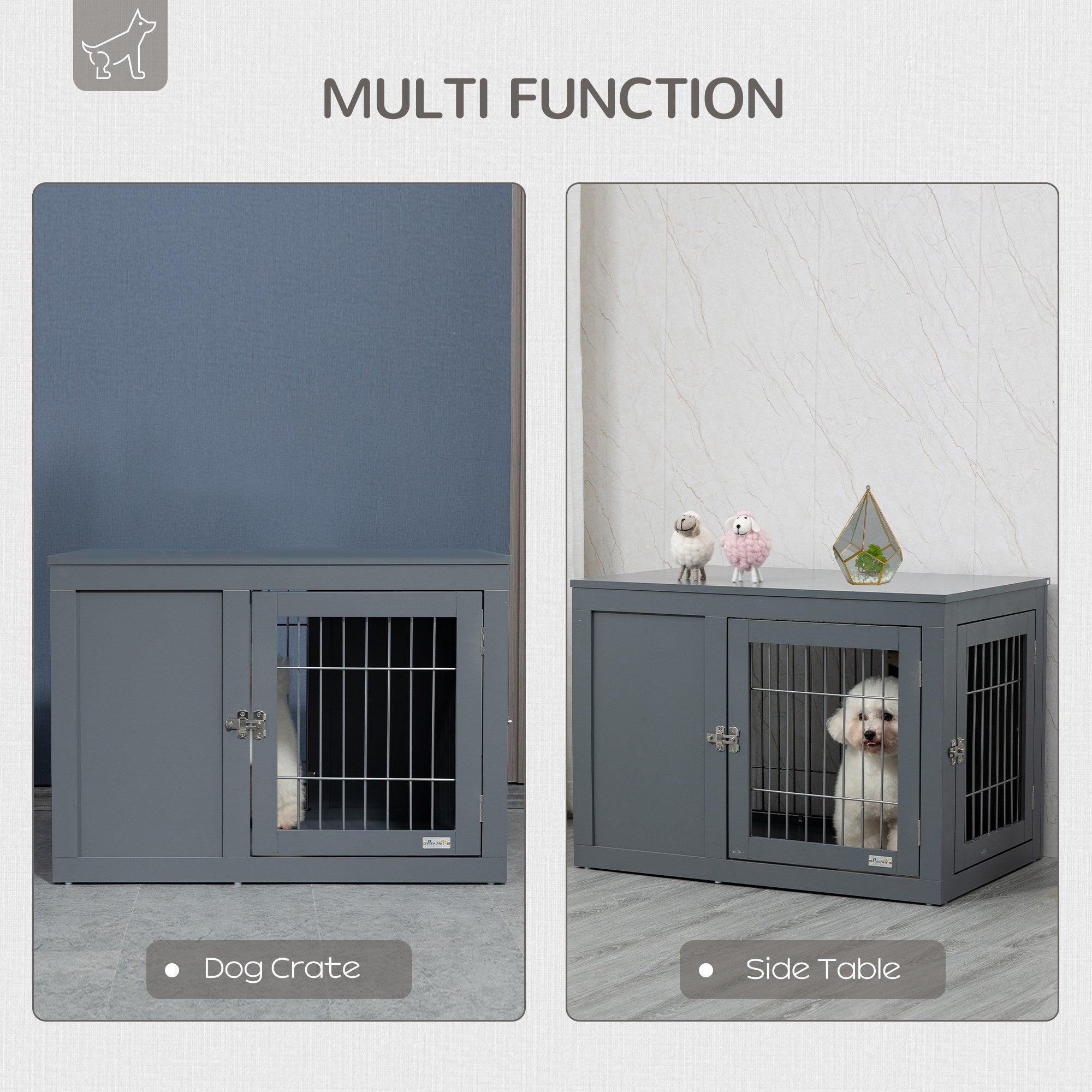 Kozy Furniture Style Dog Crate for Small and Medium Dogs, End Table Pet Cage with Two Lockable Doors - Grey