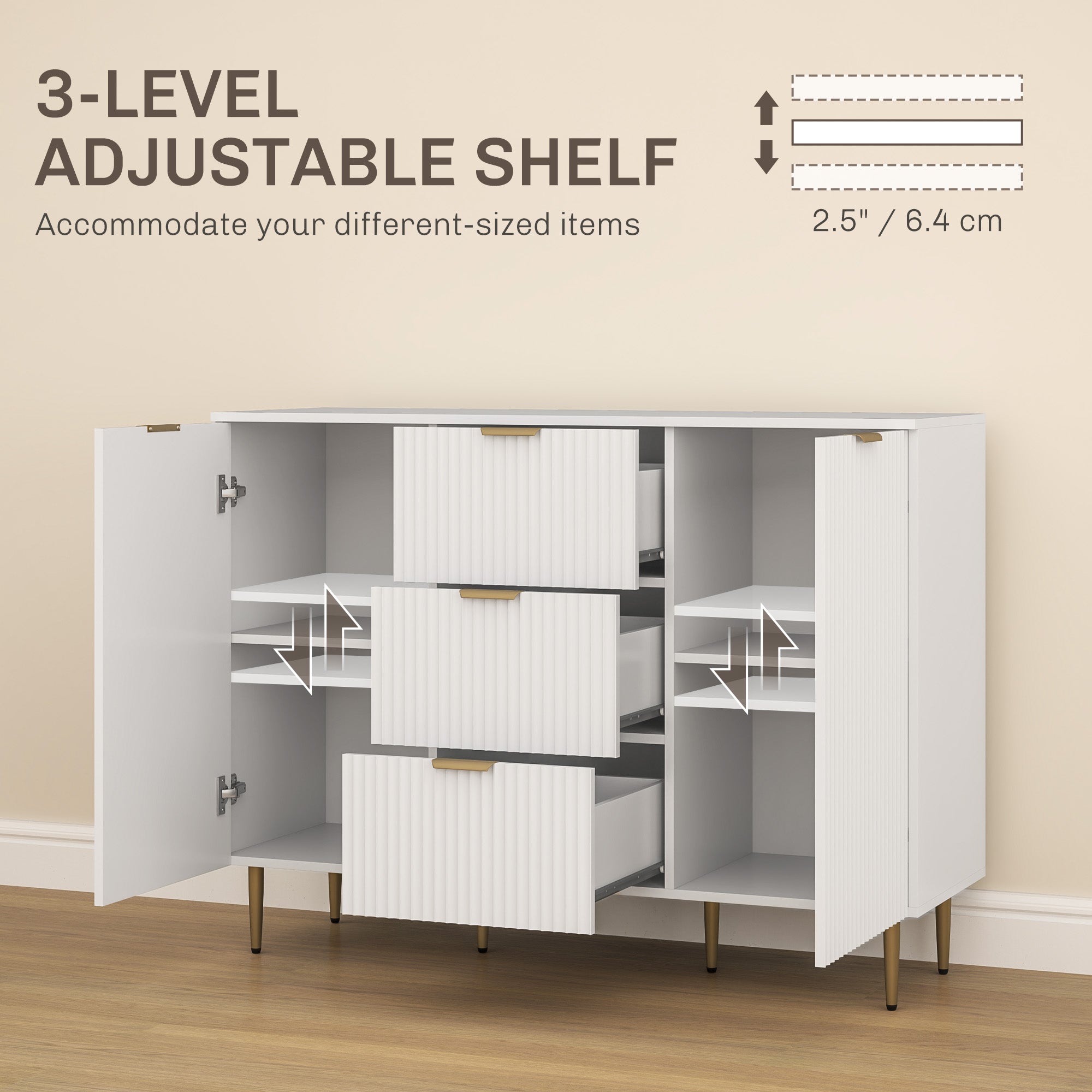 Kozy - 2-Door Sideboard with 3 Drawers and Adjustable Shelves - White