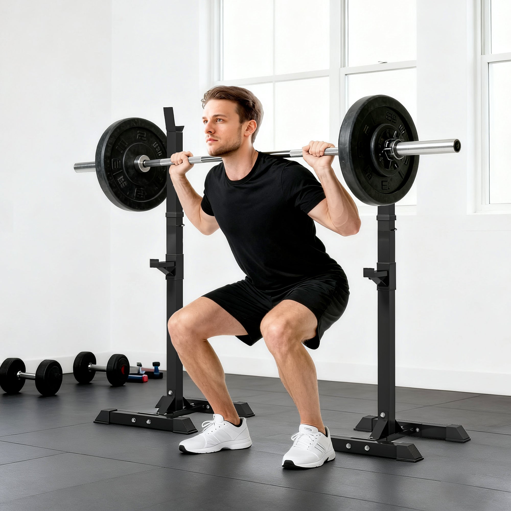 Kozy Adjustable Squat Rack, Weight Strength Training Bench Press Rack Weight Bench Supporter for Home Gym Exercise, Max Load 150kg, 124-154cm