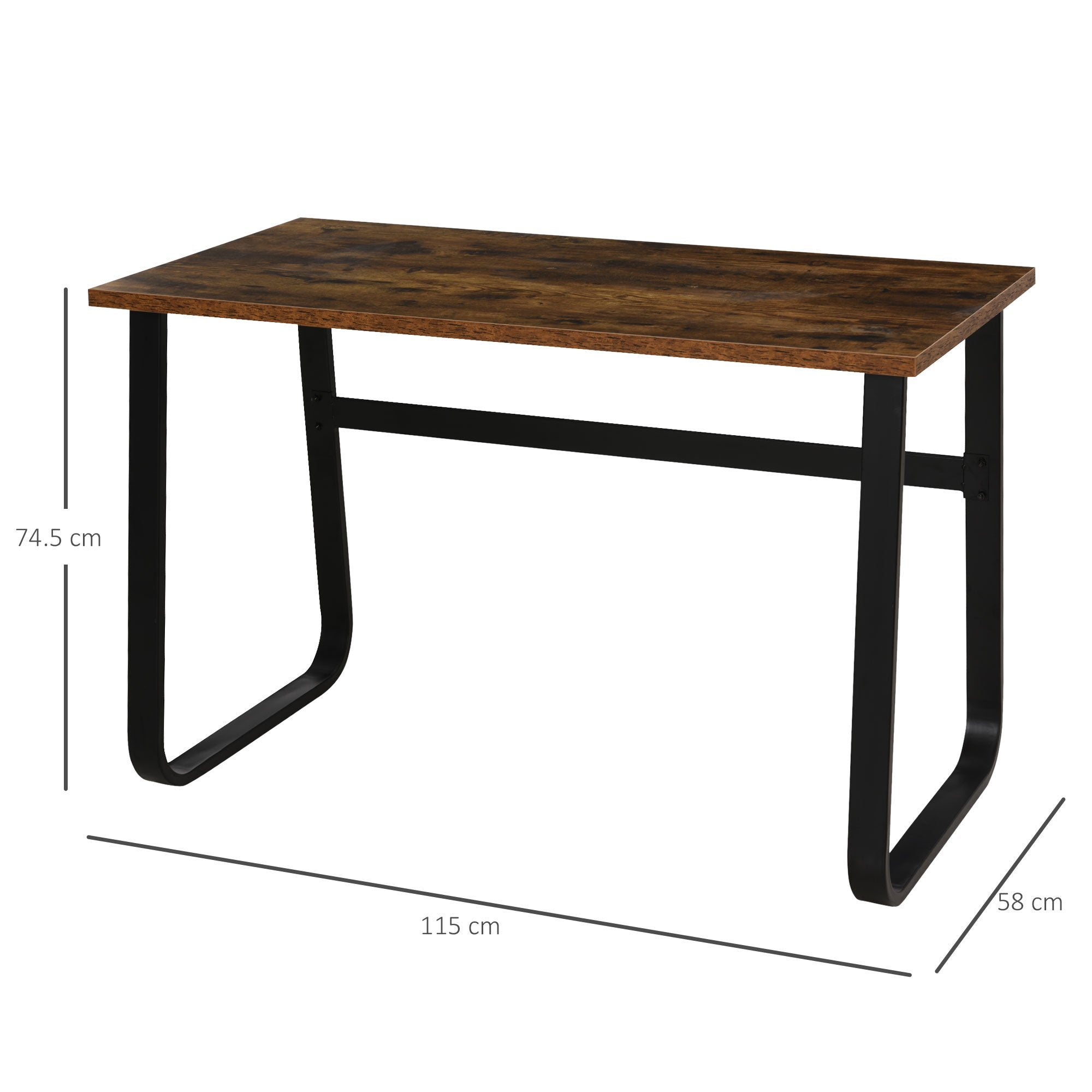 Kozy Computer Table, Writing Desk with Steel Frame and Wood Top, Industrial Home Study Table, 115 x 58 x 74.5cm, Rustic Brown and Black