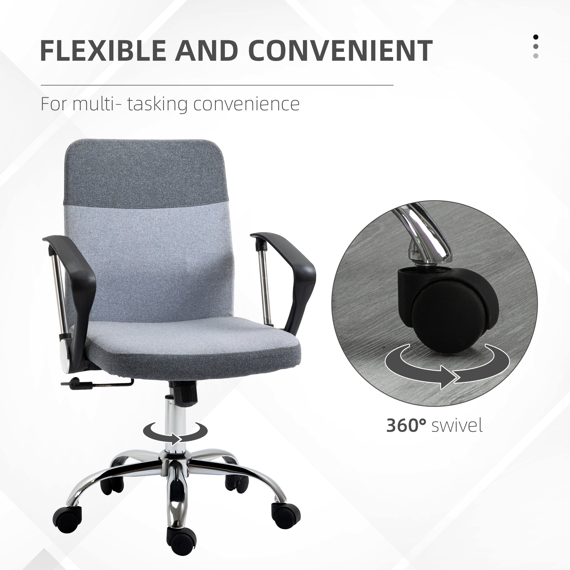 Kozy Office Chair Linen Fabric Swivel Computer Desk Chair Home Study Adjustable Chair with Wheels, Grey
